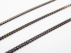 2.5 x 2mm Black Gold Brass Delicate Curb Chain - Black - 1 Meter or 3.3 Feet