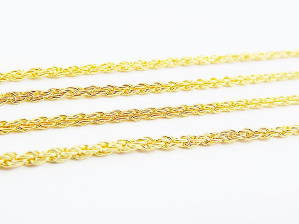 2mm Rope Chain - 22k Matte Gold Plated - 1 Meter or 3.3 Feet