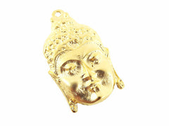Large Buddha Face Pendant Connector 22k Matte Gold Plated - 1PC