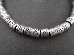 Rustic Slider Bead Silver & Leather Statement Necklace - Authentic Turkish Style
