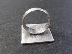 Sqaure Adjustable Silver Ethnic Tribal Boho Geometric Statement Ring