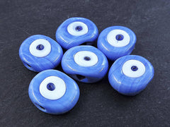 6 Cornflower Blue Evil Eye Nazar Glass Bead - Traditional Turkish Handmade Protective Lucky Amulet 26 mm - VALUE PACK
