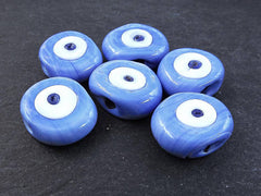 6 Cornflower Blue Evil Eye Nazar Glass Bead - Traditional Turkish Handmade Protective Lucky Amulet 26 mm - VALUE PACK