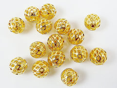 8mm Gold Plated Round Filigree Beads Spacers - 15 PCs