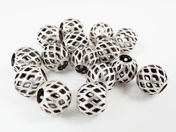 8mm Silver Plated Round Filigree Beads Spacers - 15 PCs