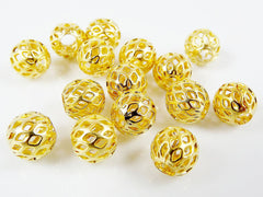 8mm Gold Plated Round Filigree Beads Spacers - 15 PCs