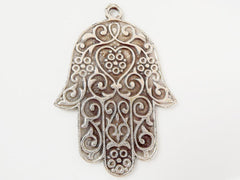 Ornate Hamsa Hand of Fatima Pendant Charm - Silver Plated - 1PC