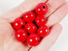 8 Chunky Artisan Handmade Cranberry Red Glass Bead - 13mm