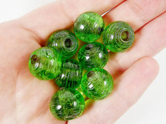 8 Chunky Artisan Handmade Recycled Green Glass Bead - 13mm