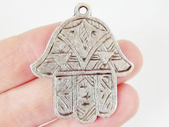 Etched Hamsa Hand of Fatima Pendant Charm - Silver Plated - 1PC