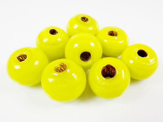 8 Chunky Artisan Handmade Bright Yellow Glass Bead - 13mm