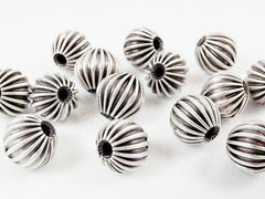 8mm Corrugated Ribbed Silver Plated Round Beads Spacers - 15 PCs