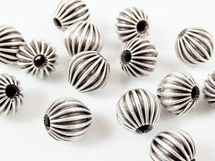 8mm Corrugated Ribbed Silver Plated Round Beads Spacers - 15 PCs