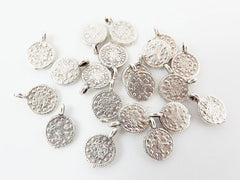 20 Mini Round Coin Charms - Matte Antique Silver Plated