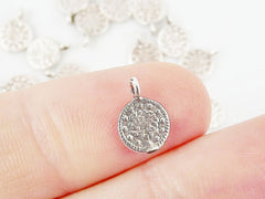 20 Mini Round Coin Charms - Matte Antique Silver Plated