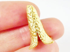 2 Large & Unusual Hammered Fluted Cone Bead End Caps - 22k Matte Gold Plated Round Bead caps
