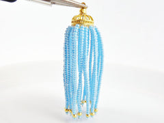 Long Sky Blue Beaded Tassel - 22k Matte Gold Plated Brass - 1PC