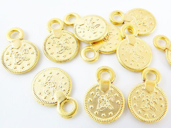 10 Mini Chunky Round Coin Charms - 22k Matte Gold Plated