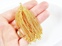 Long Golden Beaded Tassel - 22k Matte Gold Plated Brass - 1PC