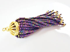 Long Purple Iris Beaded Tassel - 22k Matte Gold Plated Brass - 1PC
