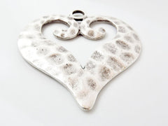 Large Hammered Heart Pendant - Matte Silver Plated - 1PC