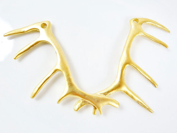 Deer Antler Necklace Focal Pendant - 22k Matte Gold Plated - 1PC