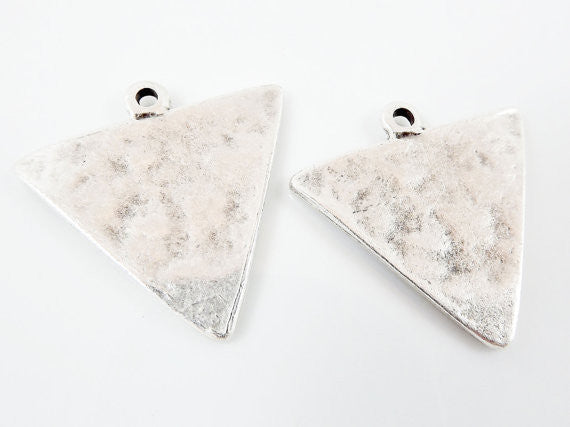 2 Triangle Minimalist Geometric Pendants - Matte Antique Silver Plated