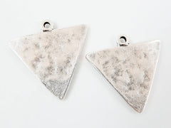 2 Triangle Minimalist Geometric Pendants - Matte Antique Silver Plated