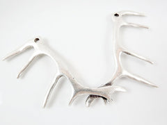 Deer Antler Necklace Focal Pendant - Matte Silver Plated - 1PC