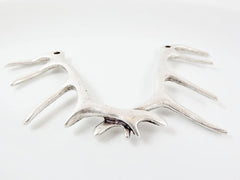 Deer Antler Necklace Focal Pendant - Matte Silver Plated - 1PC