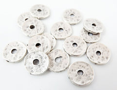15 Silver Heishi Hammered Disc Statement Spacer Beads - Matte Silver Plated