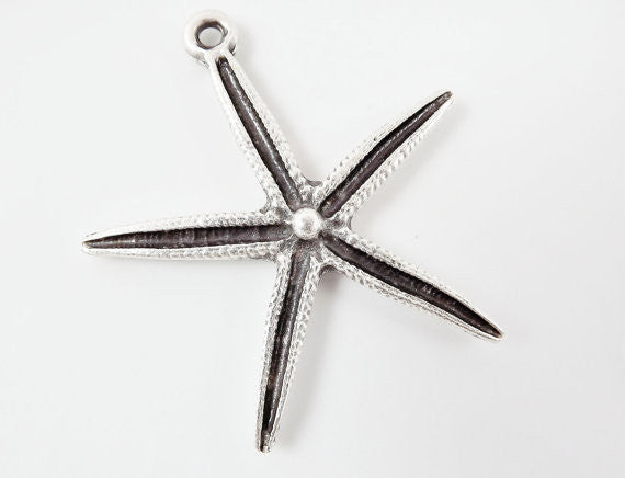Large Starfish Pendant - Matte Silver Plated - 1PC