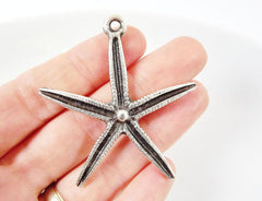 Large Starfish Pendant - Matte Silver Plated - 1PC