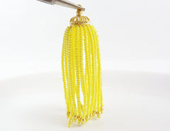 Long Yellow Beaded Tassel - 22k Matte Gold Plated Brass - 1PC