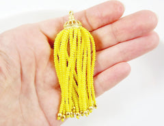 Long Yellow Beaded Tassel - 22k Matte Gold Plated Brass - 1PC