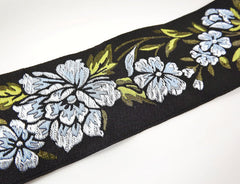 Pale Blue Peony Flower Woven Embroidered Jacquard Trim Ribbon - 1 Meter or 3.3 Feet or 1.09 Yards