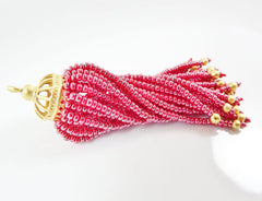 Long Rose Red Beaded Tassel - 22k Matte Gold Plated Brass - 1PC