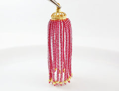 Long Rose Red Beaded Tassel - 22k Matte Gold Plated Brass - 1PC