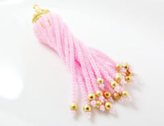 Long Baby Pink Beaded Tassel - 22k Matte Gold Plated Brass - 1PC