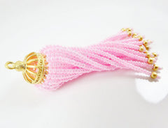 Long Baby Pink Beaded Tassel - 22k Matte Gold Plated Brass - 1PC