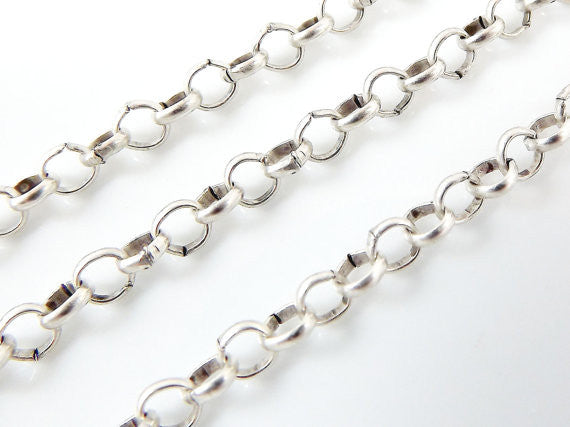 3.2mm Rolo Chain - Matte Silver Plated - 1 Meter or 3.3 Feet