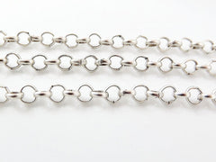 3.2mm Rolo Chain - Matte Silver Plated - 1 Meter or 3.3 Feet