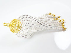 Long Crystal Clear Silver Foil Lined Beaded Tassel - 22k Matte Gold Plated Brass - 1PC
