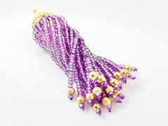 Long Sparkly Lilac Purple Beaded Tassel - 22k Matte Gold Plated Brass - 1PC