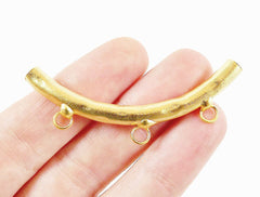 Organic Necklace Bracelet Curve Tube Bead Spacer with Three Loops - 22k Matte Gold Plated - 1 pc