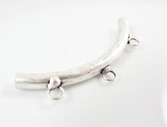 Organic Necklace Bracelet Curve Tube Bead Spacer with Three Loops - Matte Silver Plated - 1 pc