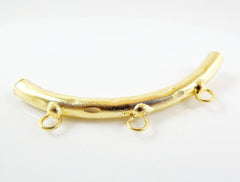 Organic Necklace Bracelet Curve Tube Bead Spacer with Three Loops - 22k Matte Gold Plated - 1 pc