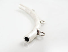 Organic Necklace Bracelet Curve Tube Bead Spacer with Three Loops - Matte Silver Plated - 1 pc