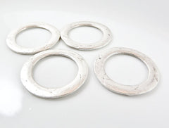 4 LargeTextured Flat Ring Closed Loop Circle Pendant Connector - Matte Silver Plated - 4 PC