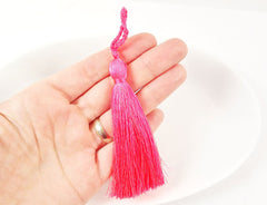 Long Bright Neon Pink Silk Thread Tassels - 3 inches - 77mm - 2 pc